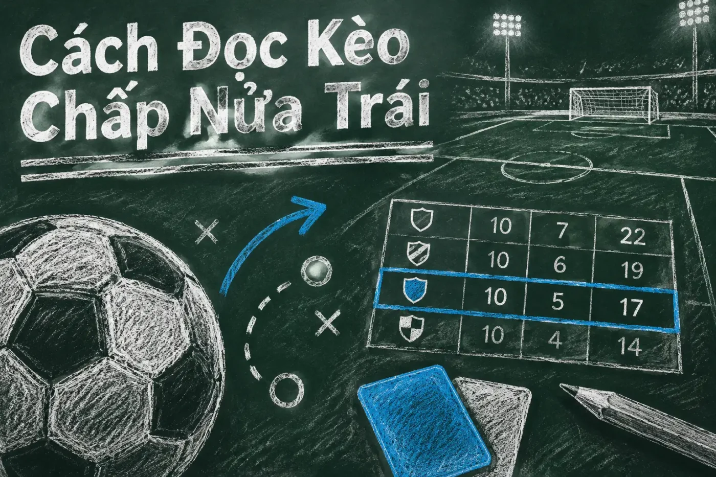 Kèo chấp nửa trái (còn ghi là 0.5 hoặc 1/2) nghĩa là đội chấp phải thắng ít nhất một bàn thì mới thắng kèo - cách đọc kèo
